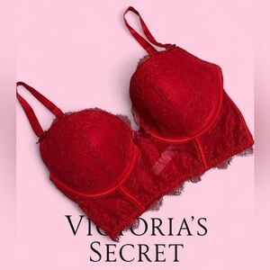 Victoria’s Secret Red lace Push Up Bra with bows & satin details - Size 36D